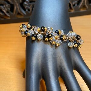 🍇 Beaded Bracelet Jewelry With Black And Clear Crystal Beads On Gold Tone Chain